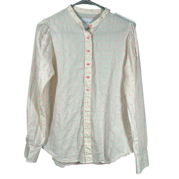The Shirt Rochelle Behrens Blouse Pink Polka Dot Button Down Medium Preppy - Picture 1 of 12
